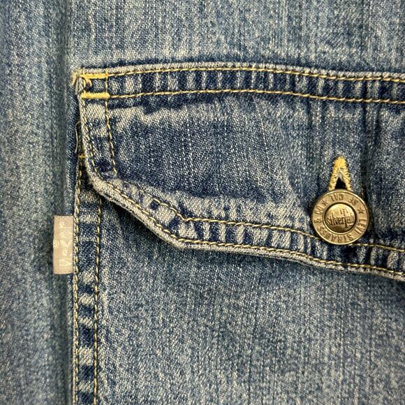 Vintage 1990's  XL Levis SilverTab Denim Jean Chambray Shirt Tack Stud Buttons - Picture 4 of 8
